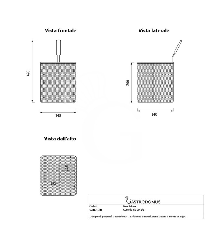Juego de cestas para cocción de pasta 6× GN 1/6 –H 200mm–acero inox compatible SCP1V90G,SCP2V90G,SCP2V90E,SCP1V90E