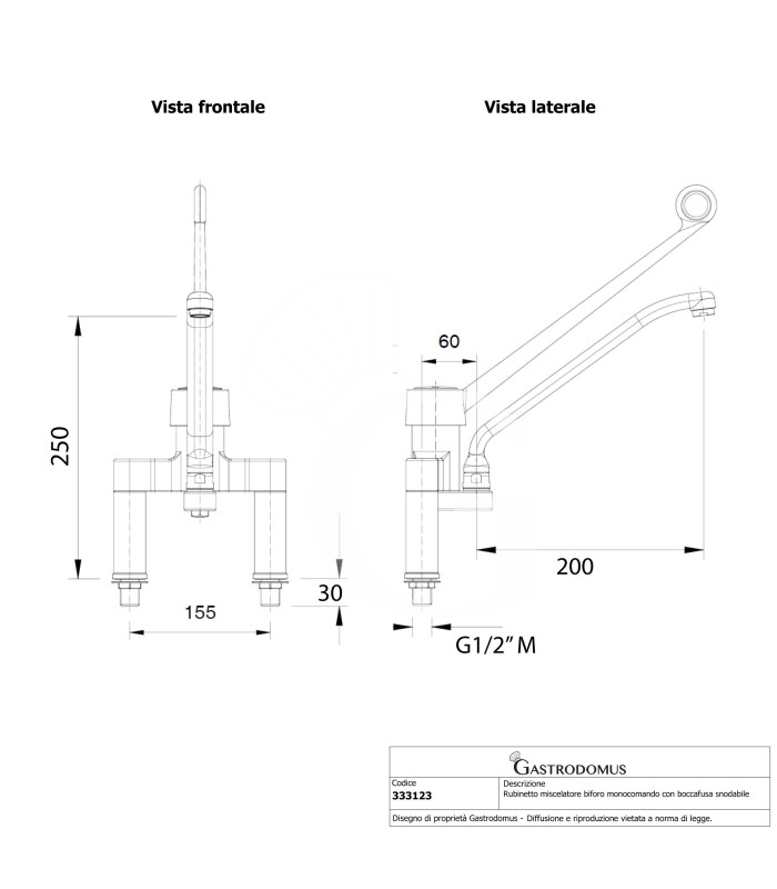 Grifo mezclador monomando con caño articulado L 250 mm x H 290 mm