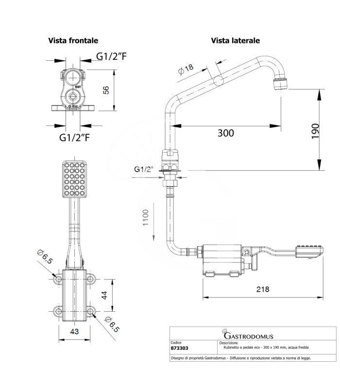 Grifo de pedal ecológico – 300 × 190 mm - para agua fría