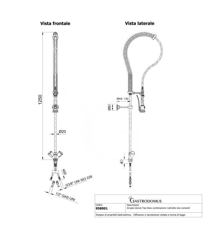 Grifo de ducha de dos aguas con tubo flexible