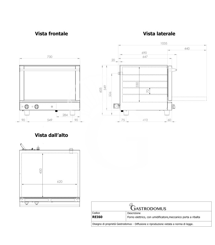 Horno eléctrico , con humidificador, mandos mecánicos, puerta abatible, monofásico para 4 bandejas 600 x 400 mm o GN1/1