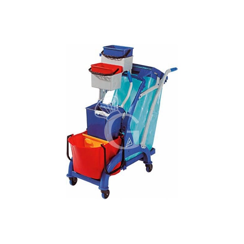 Carro de limpieza de plástico, con cubo, divisor, escurridor y ganchos L 1070 mm x P 560 mm x A 1110 mm