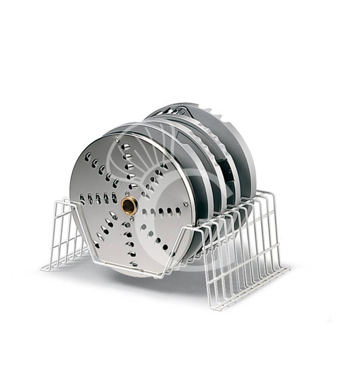 Porta discos de metal plastificado blanco para cortadora de verduras y mozzarella