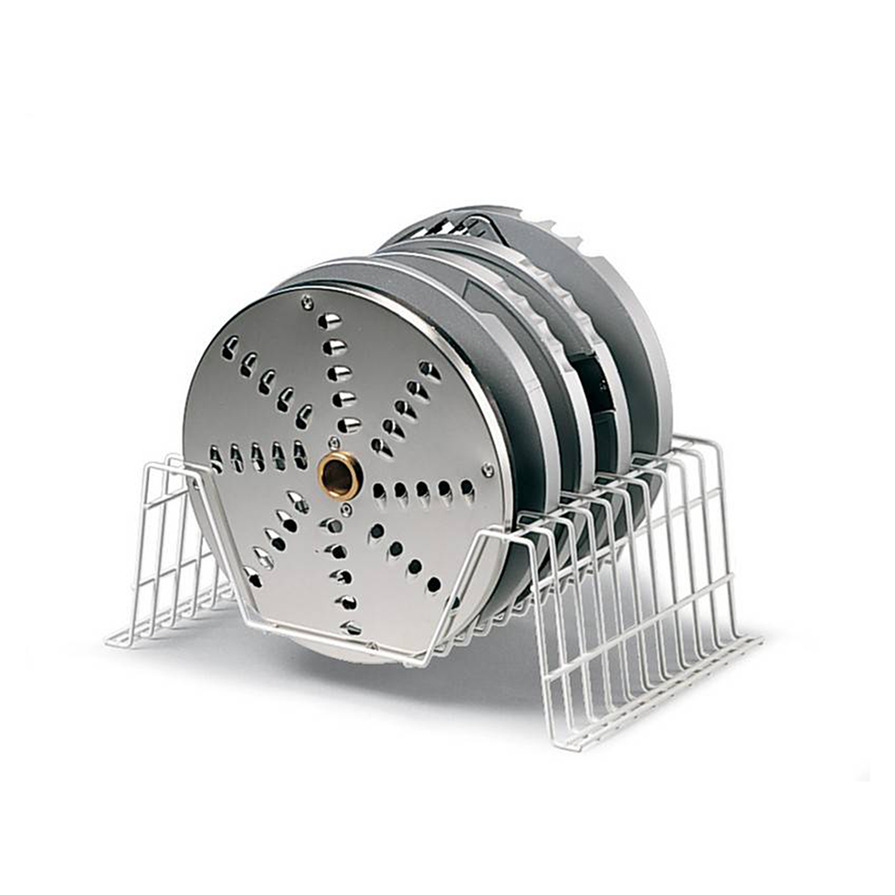 Porta discos de metal plastificado blanco para cortadora de verduras y mozzarella