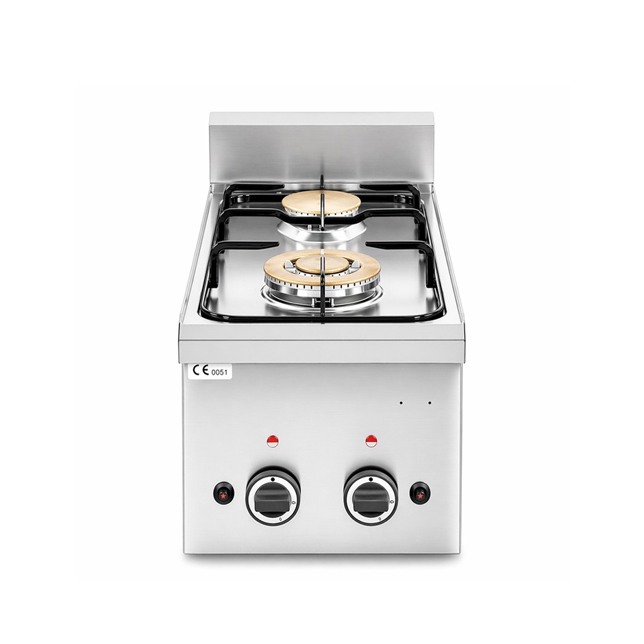 Placa de cocción a gas de sobremesa potenciada con 2 fuegos