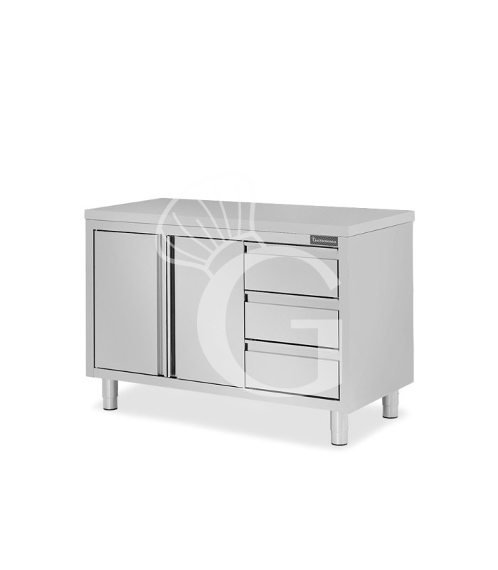 Mesa con 2 puertas correderas, 3 cajones en el lado derecho , L 1400 mm x P 800 mm x H 850 mm