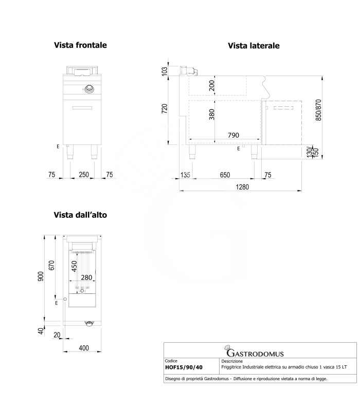 Freidora eléctrica industrial con mueble cerrado 1 cuba 15 LT 10,2 Kw Trifásica