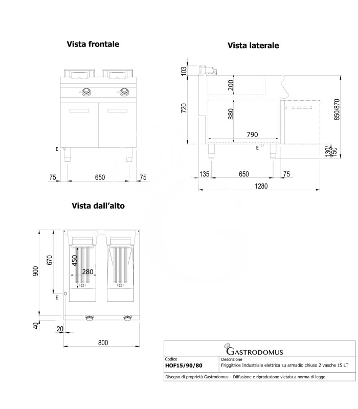 Freidora eléctrica industrial con mueble cerrado 2 cubas 15 LT + 15 LT 20,4 Kw Trifásica