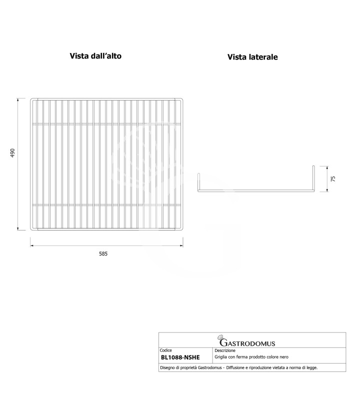 Rejilla con tope para producto, color negro, para BL1088B