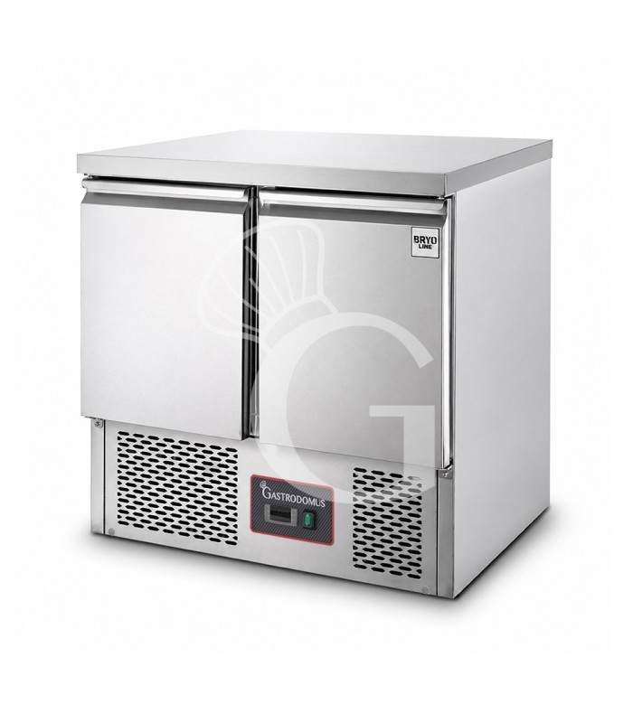 Mesa fría refrigerada estática 2 puertas, temperatura +2 °C/+8 °C, encimera de acero inoxidable