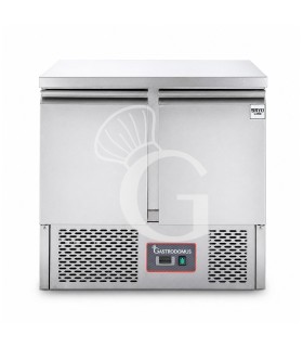 Mesa fría refrigerada estática 2 puertas, temperatura +2 °C/+8 °C, encimera de acero inoxidable