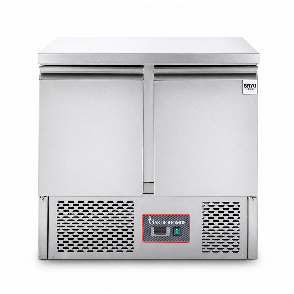 Mesa fría refrigerada estática 2 puertas, temperatura +2 °C/+8 °C, encimera de acero inoxidable
