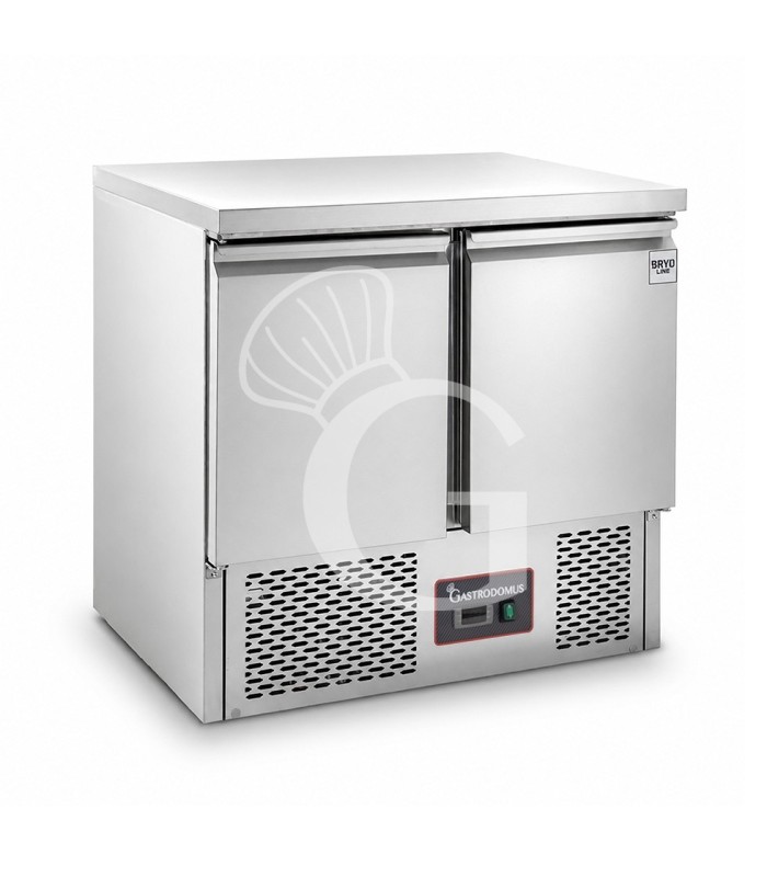 Mesa fría refrigerada estática 2 puertas, temperatura +2 °C/+8 °C, encimera de acero inoxidable