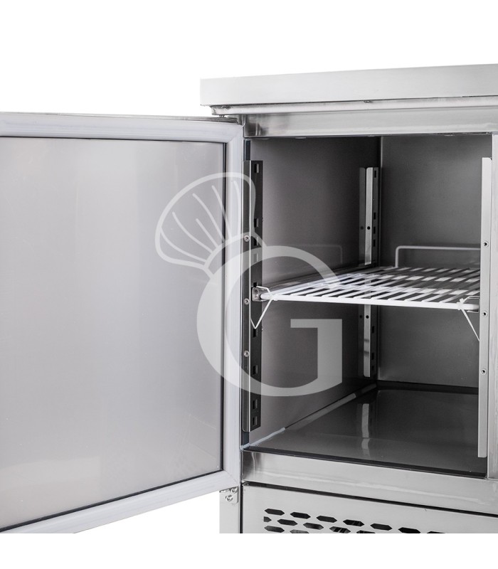 Mesa fría refrigerada estática 2 puertas, temperatura +2 °C/+8 °C, encimera de acero inoxidable