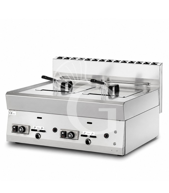 Freidora de sobremesa a gas con 2 cubetas, capacidad de 8 LT + 8 LT 12,6 kW