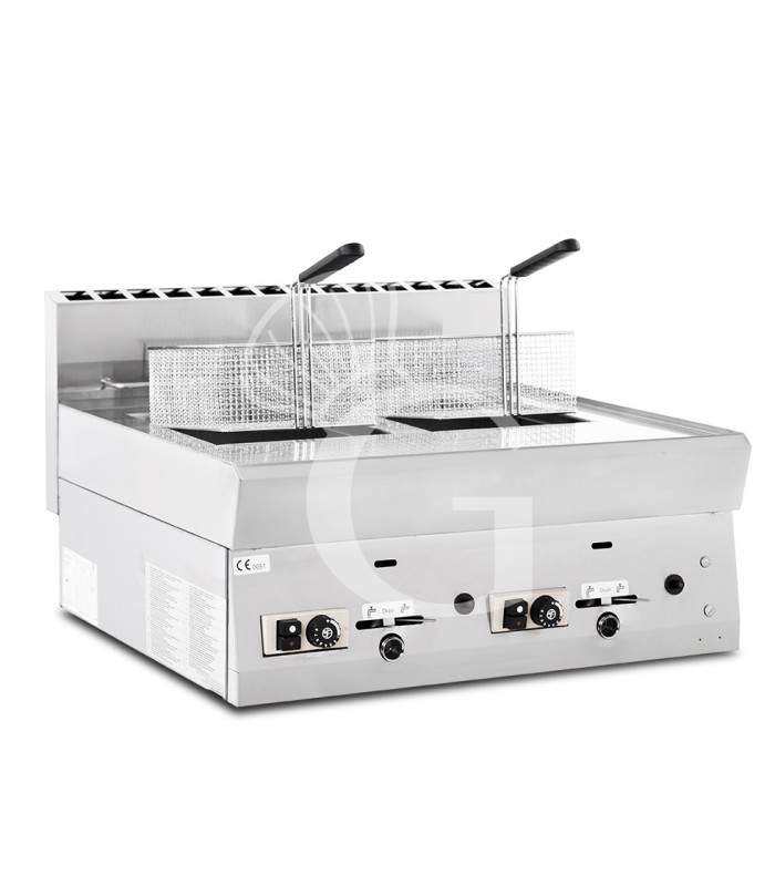 Freidora de sobremesa a gas con 2 cubetas, capacidad de 8 LT + 8 LT 12,6 kW