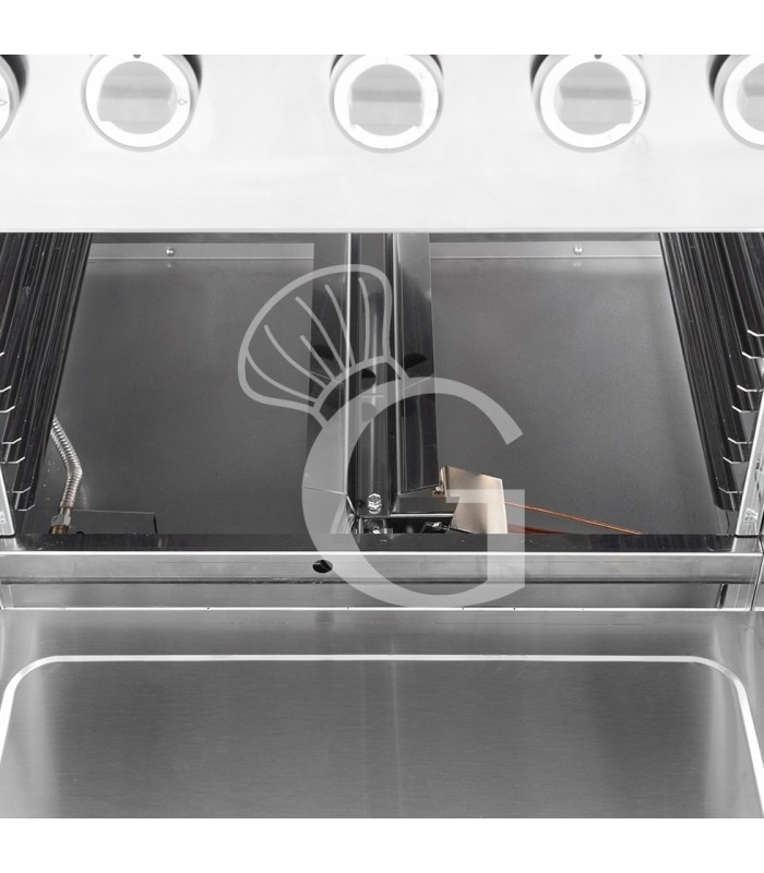 Cocina de gas profesional con 6 quemadores, armario, profundidad 650 mm