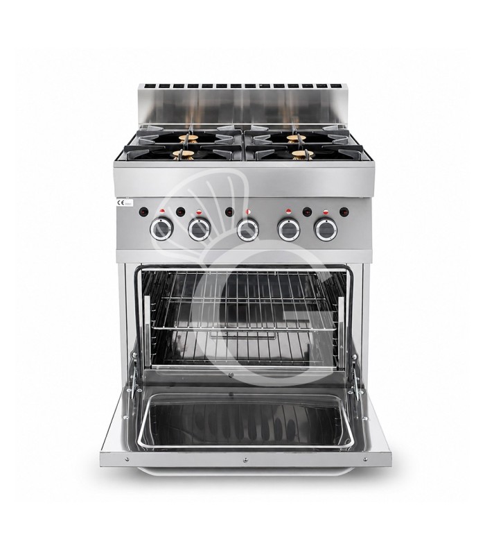 Cocina profesional de gas 4 fuegos con horno a gas profundidad 650 mm
