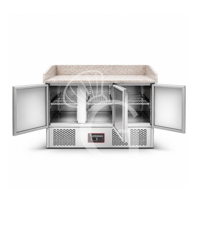 Mesa fría de refrigeración estática preparada para 6 cubetas GN 1/4 con 3 puertas