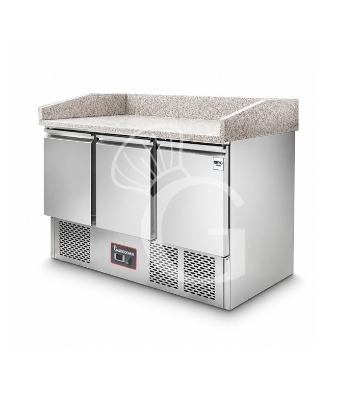 Mesa fría de refrigeración estática preparada para 6 cubetas GN 1/4 con 3 puertas