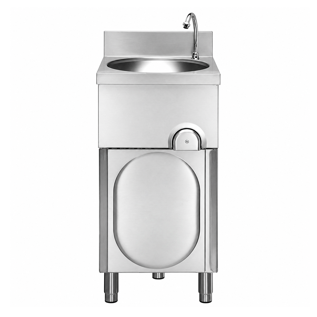 Fregadero sobre mueble con mando de rodilla y puerta batiente