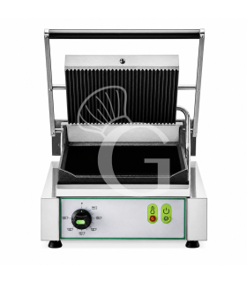 Sandwichera individual de hierro fundido, con placa superior estriada y placa inferior lisa – L 320 x P 360 x H 200 mm