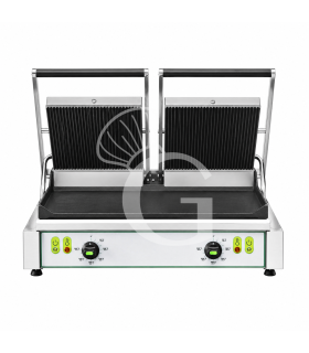 Sandwichera doble de hierro fundido, placa superior estriada e inferior lisa – L 570 x P 360 x H 200 mm