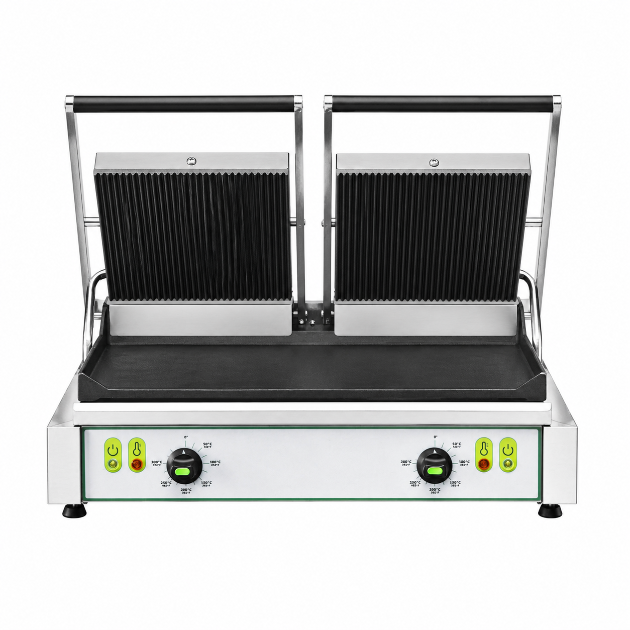 Sandwichera profesional hierro fundido, plancha superior ranurada y plancha inferior lisa – L 570 x P 360 x H 200 mm