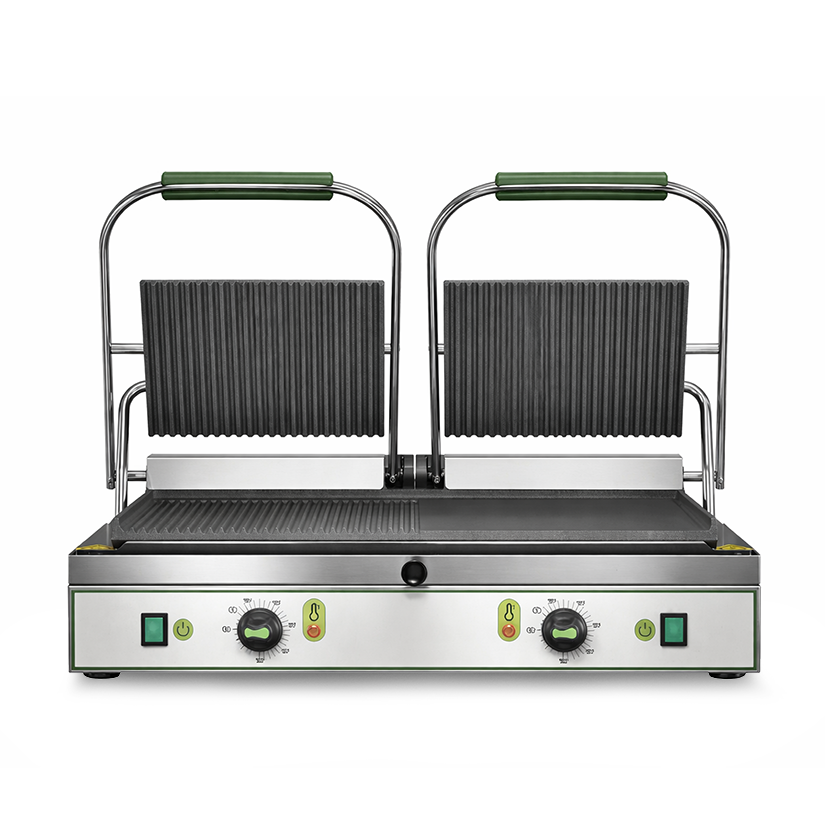 Sandwichera doble de hierro fundido – placa superior acanalada y placas inferiores lisa y acanalada – 3600 W