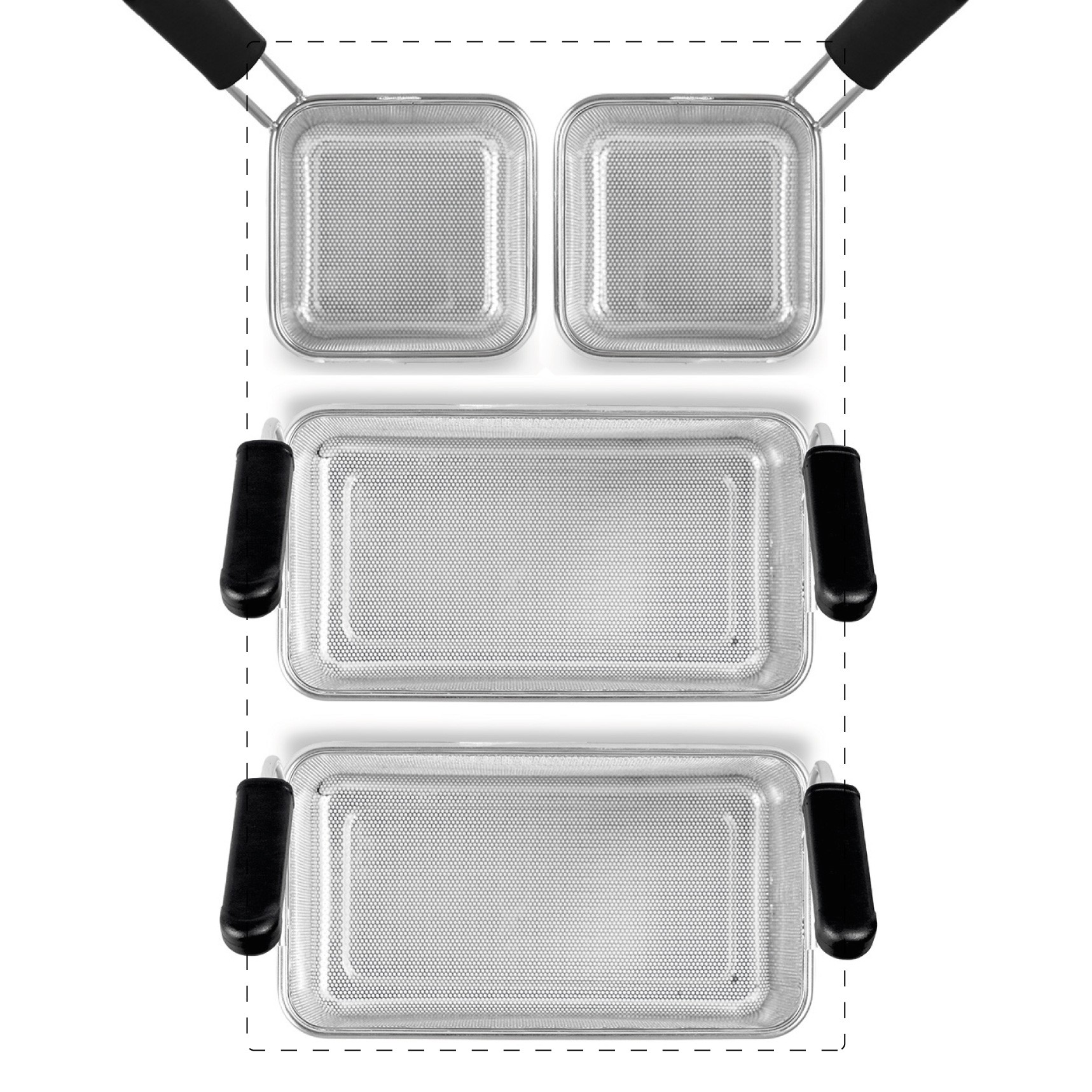 Set de cestas para cocción de pasta – 2×GN 1/6 + 2×GN 1/3, H 200 mm – acero inoxidable para cocedores de pasta profesionales