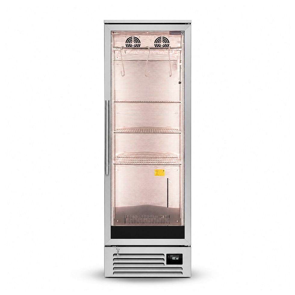 Armario maduración carne +2/+10 °C, 270 L, puerta de cristal, UV y control de humedad