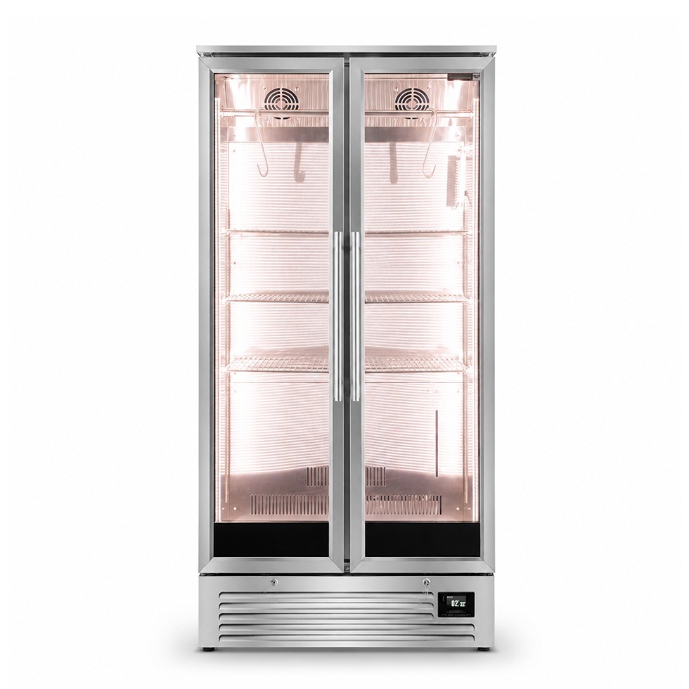 Armario maduración carne +2/+10 °C, 424 L, doble puerta de cristal, UV y control de humedad