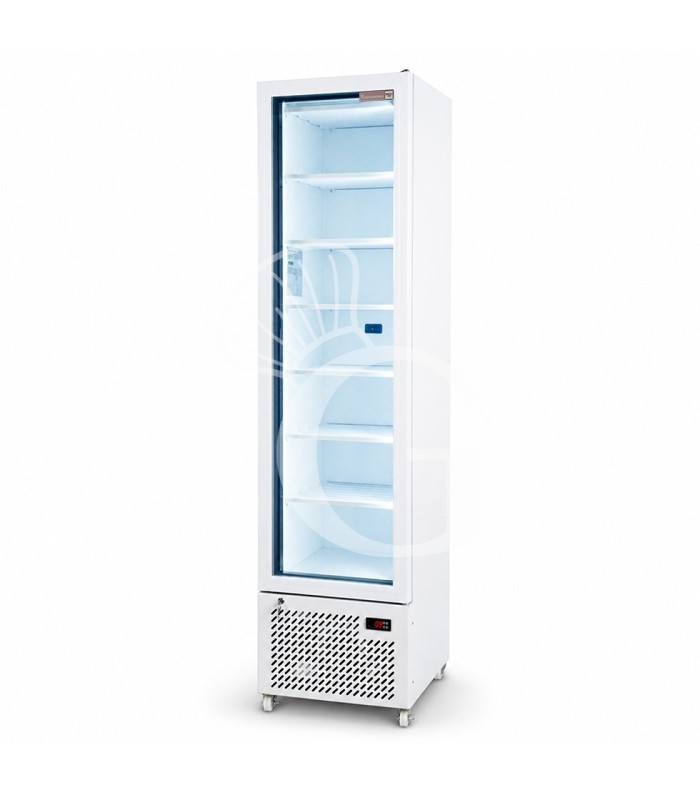 Armario congelador estático slim con puerta de cristal, 208 L, –18/–22 °C, color blanco