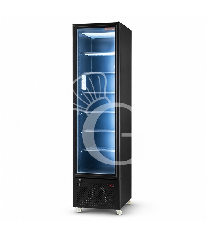Armario congelador estático slim con puerta de cristal, 208 L, –18/–22 °C, color negro
