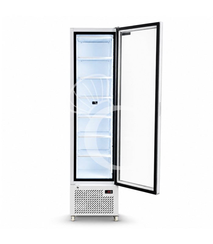 Armario congelador estático slim con puerta de cristal, 208 L, –18/–22 °C, color blanco