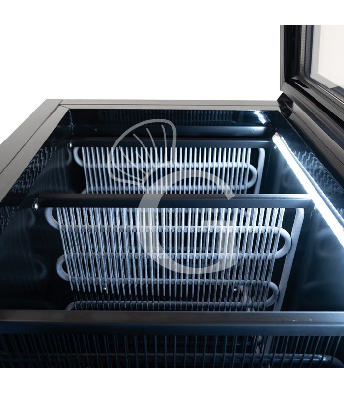 Armario congelador estático slim con puerta de cristal, 208 L, –18/–22 °C, color negro