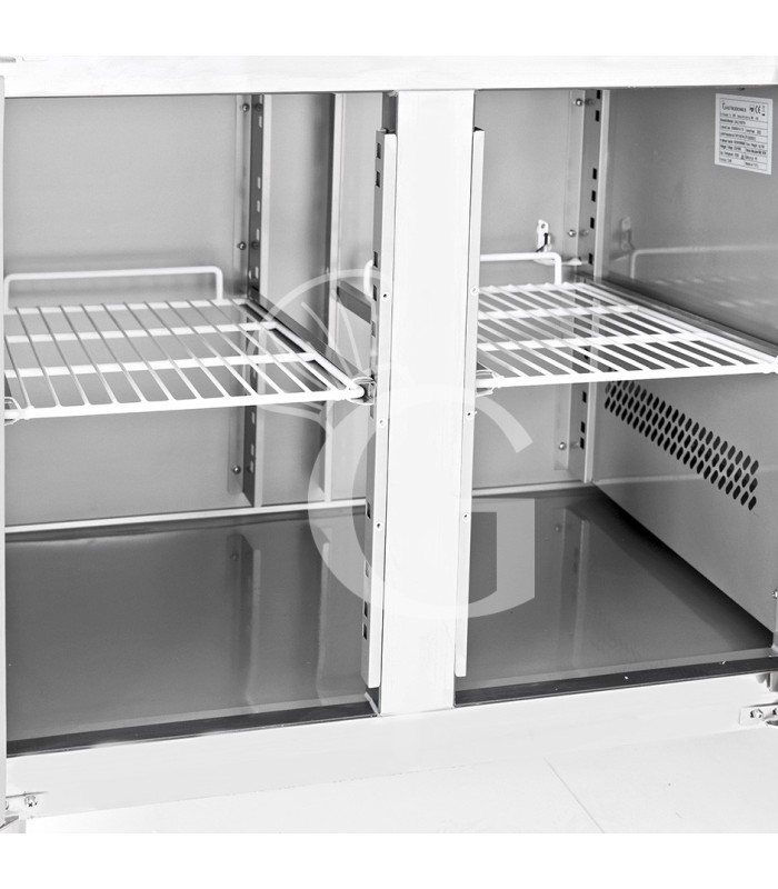 Mesa refrigerada con fregadero con 6 cajones, 1 puerta y peto, profundidad 700 mm, temp. +2°C/+8°C, con grifo