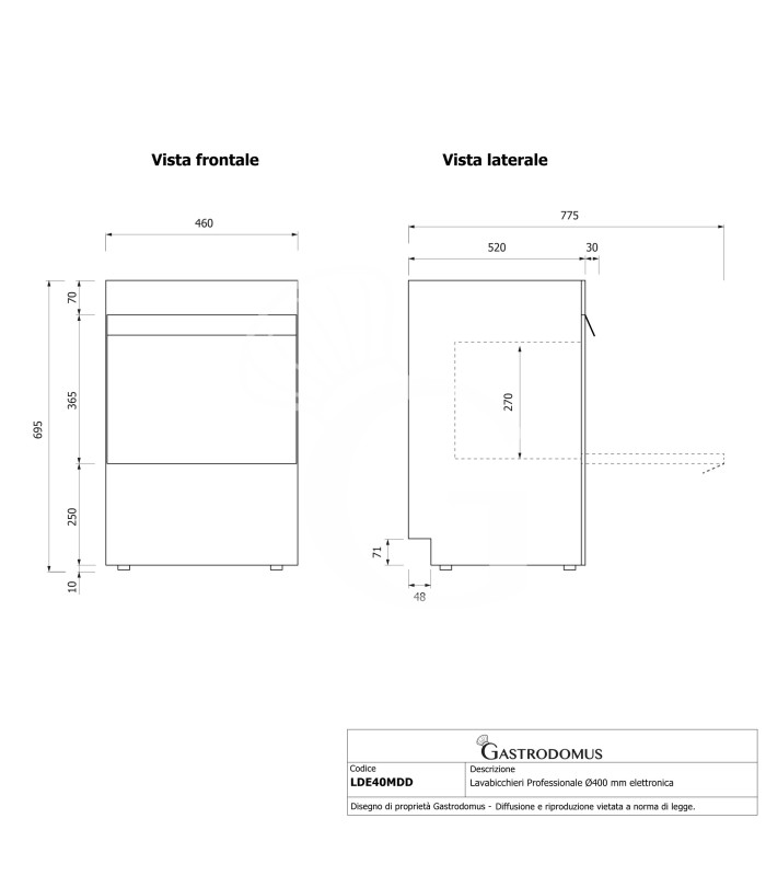 Lavavasos profesional 40×40 H295 electrónico monofásico con dosificadores y doble pared
