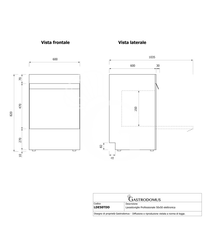 Lavavajillas profesional 50x50 electrónico trifásico de doble pared con dosificadores de abrillantador y detergente