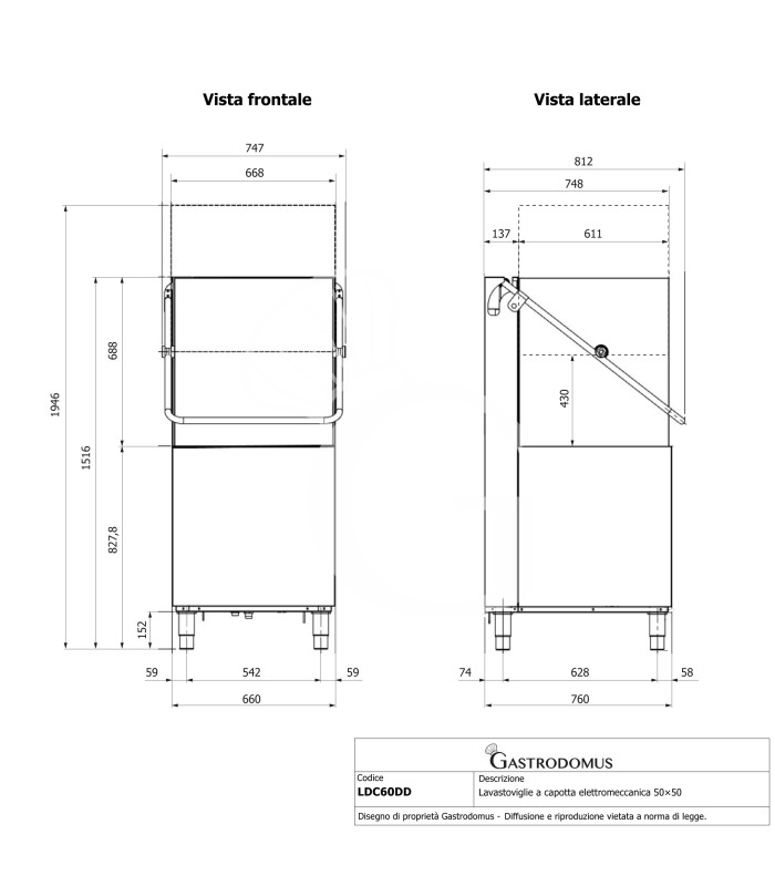 Lavavajillas de capota electromecánico 50×50 H430 con dosificadores de abrillantador y detergente instalados