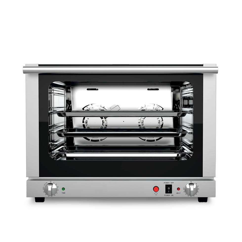 Horno eléctrico, con humidificador, mandos mecánicos, puerta abatible, monofásico para 4 bandejas GN 1/1
