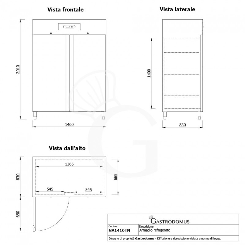 Armario refrigerado ventilado con 2 puertas y 4 cajones, –2 °C/+8 °C - 1333 L - clase energética E