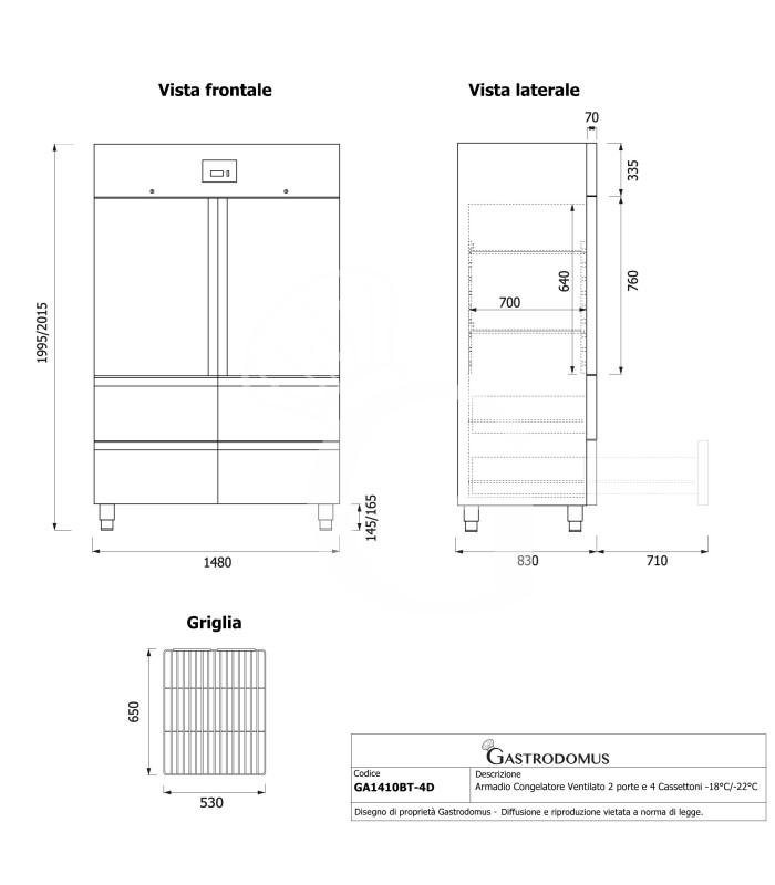 Armario congelador ventilado con 2 puertas y 4 cajones –18 °C / –22 °C - 1333 L - clase energética E