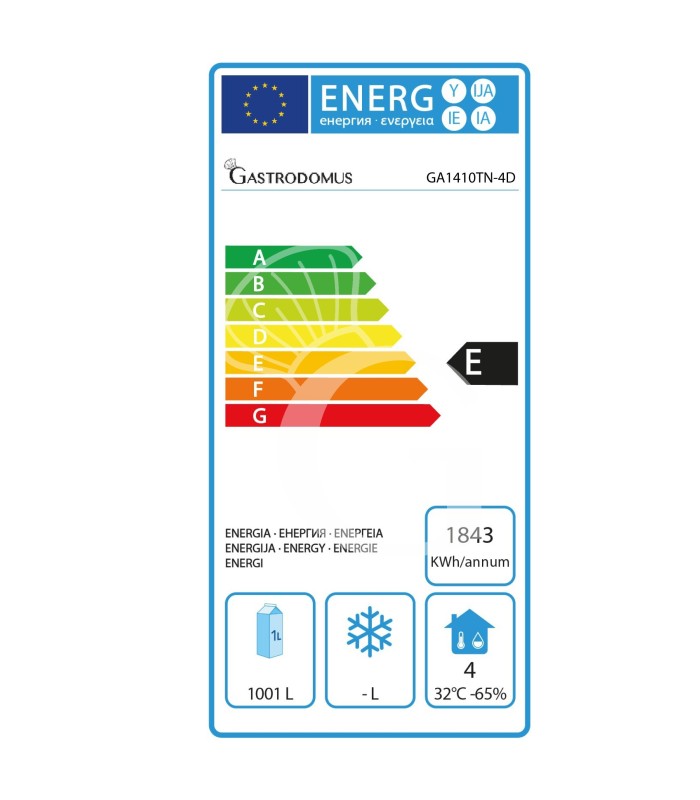 Armario refrigerado ventilado con 2 puertas y 4 cajones, –2 °C/+8 °C - 1333 L - clase energética E