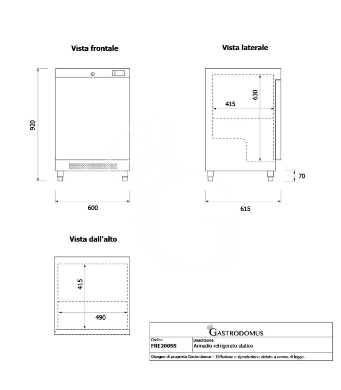Armario Refrigerado estático de acero inoxidable +2°C/+8°C 103 LT Clase de eficiencia energética D