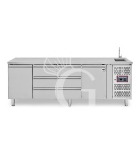 Mesa refrigerada 6 cajones 2 puertas con fregadero, Prof. 700 mm , Temp, +2ºC/+8ºC, grifo incluido