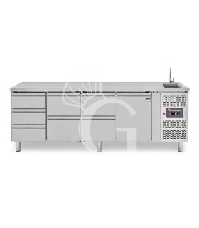 Mesa refrigerada con fregadero, 7 cajones, 1 puerta, Prof. 700 mm, temp. +2°C/+8°C - con grifo
