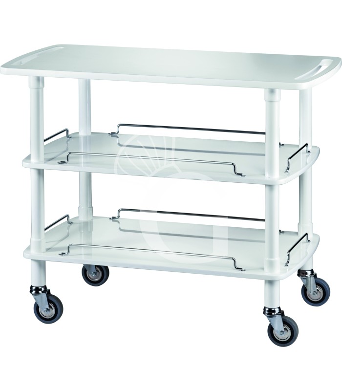 Carrito de servicio de madera con 3 estantes, color blanco - L 1100 × P 550 × H 890 mm