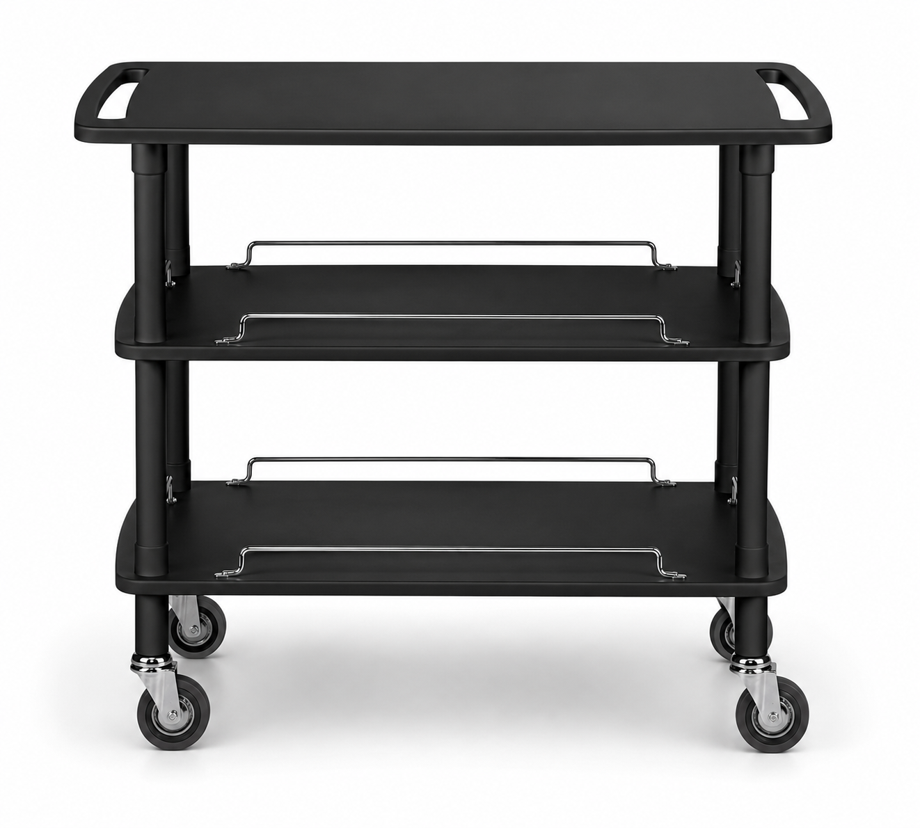 Carrito de servicio de madera con 3 estantes, color negro - L 1100 × P 550 × H 890 mm