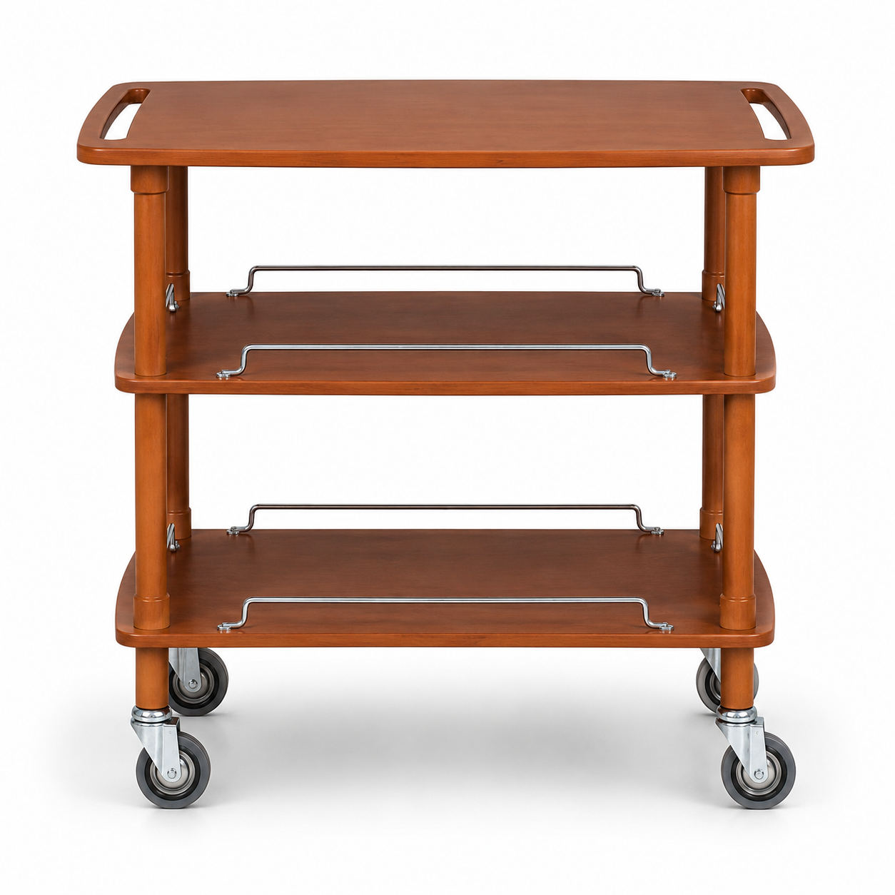Carrito de servicio de madera con 3 estantes, color nogal - L 1100 × P 550 × H 890 mm